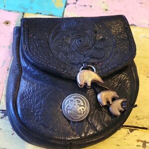 Black Leather BELT Pouch with Bear Charms